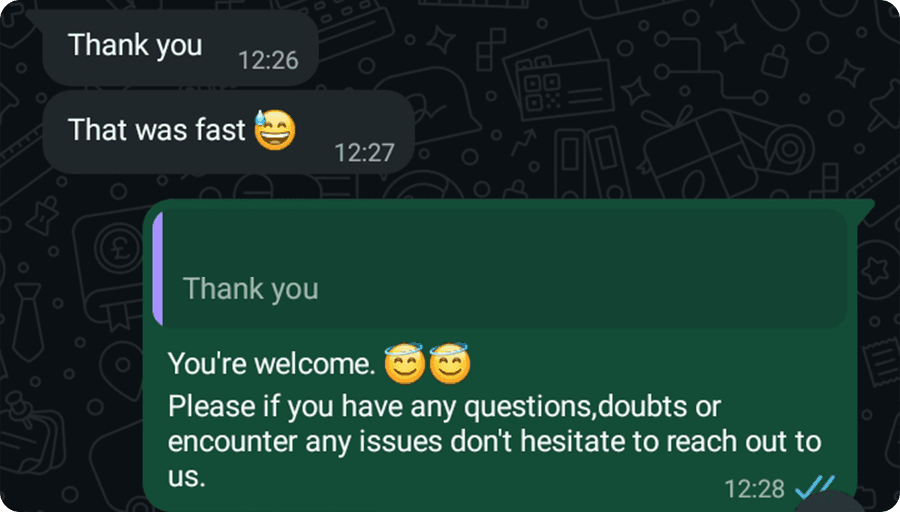 Customer feedback from WhatsApp