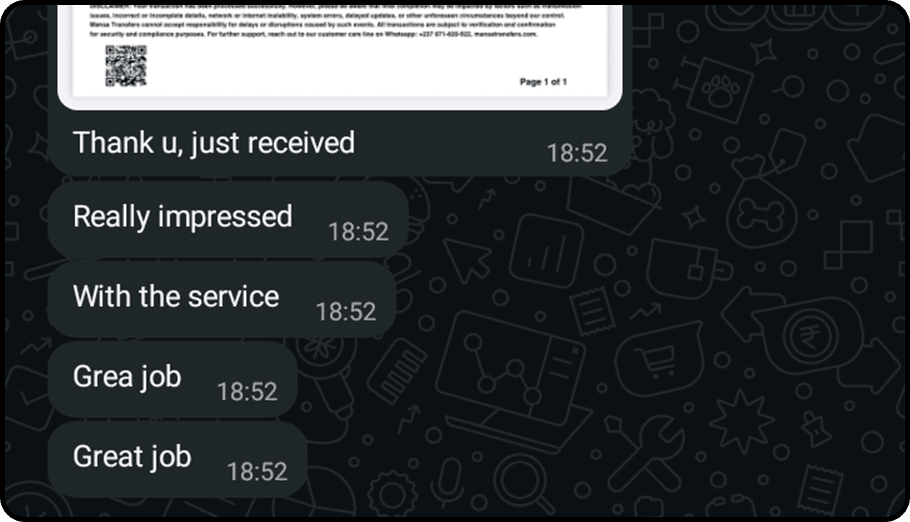 Customer feedback from WhatsApp